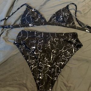 black marble high waisted bikini